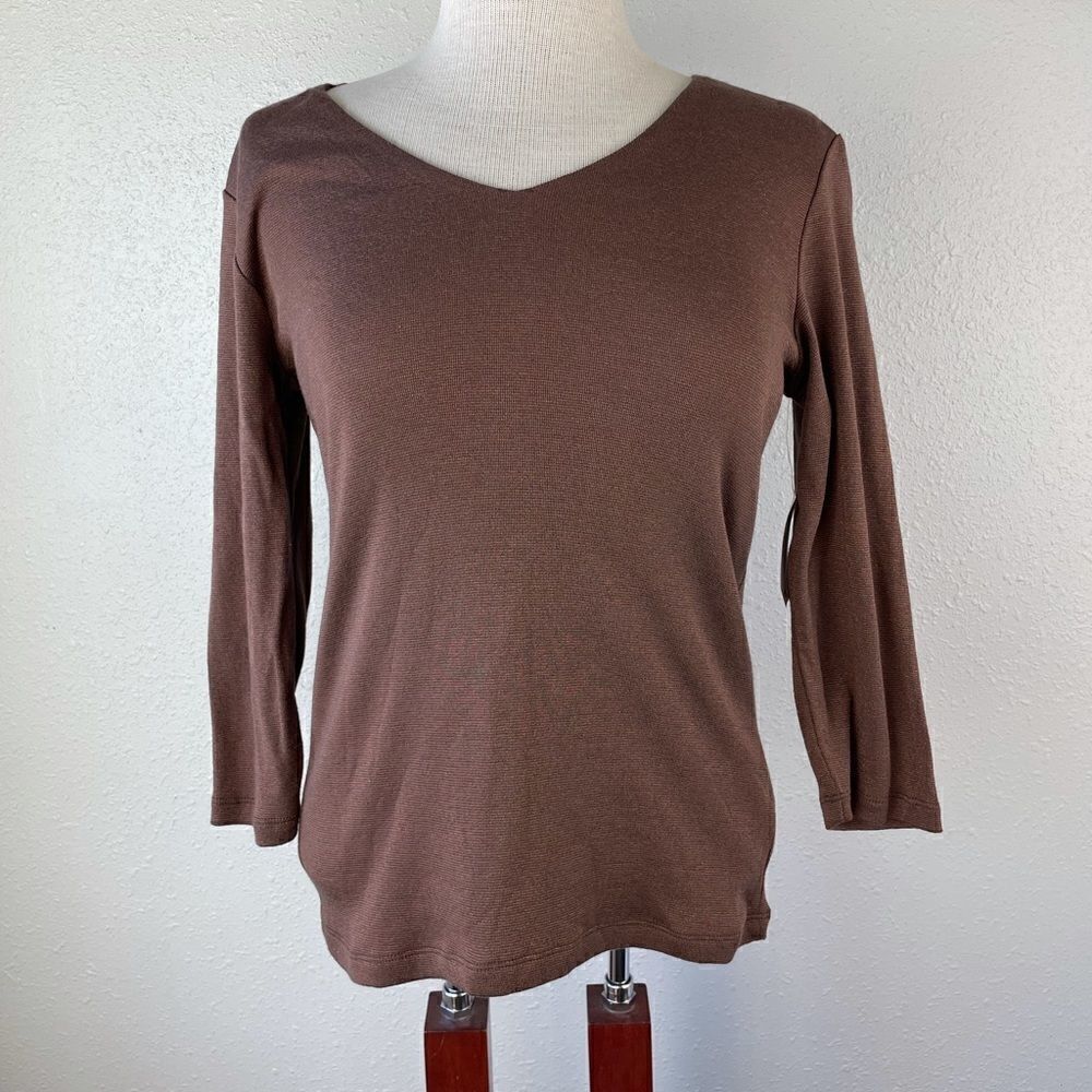 NWT Dressbarn Brown V Neck Top Size M